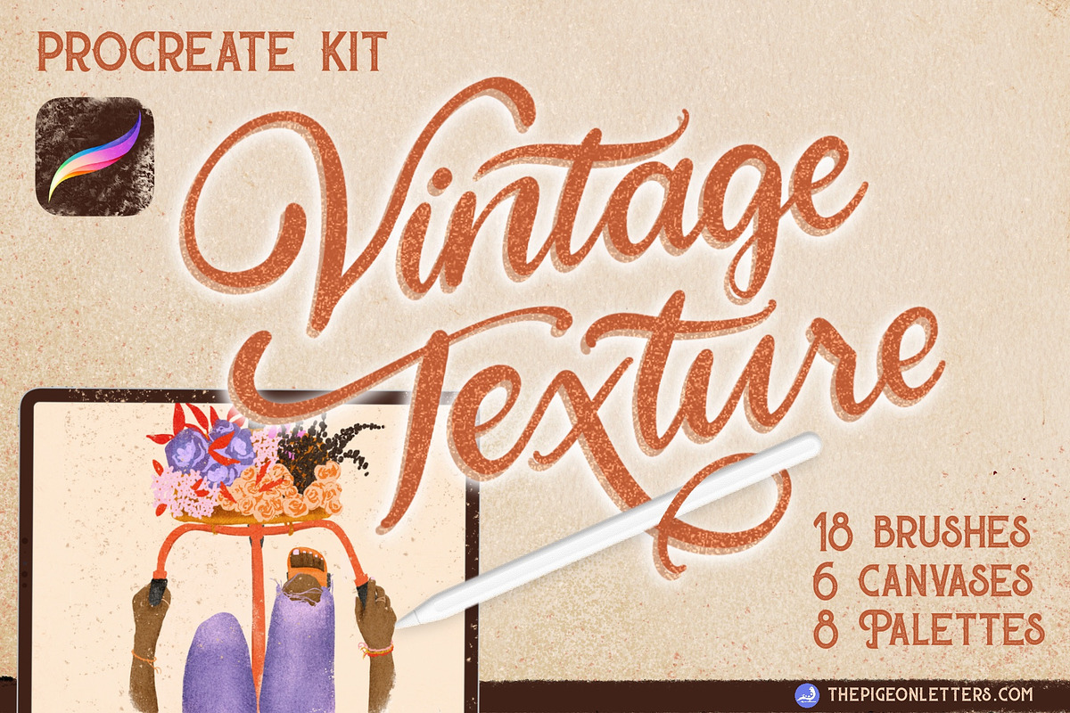 Vintage Texture Procreate Brush Kit, a Brush Add-On by The Pigeon Letters (Photo 1 of 9)