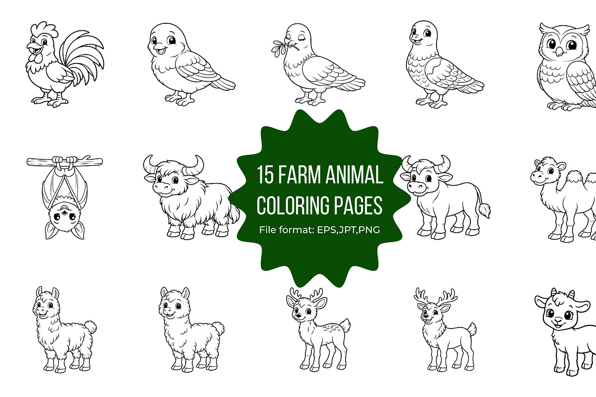 15 Cute Kawaii Animal Coloring Pages, an Animal Illustration by Annudesign (Photo 1 of 9)