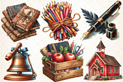 Vintage Back to School Set Clipart, an Illustration by DreamCafeArt (Thumbnail 2 of 5)
