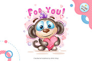 Cute monkey with a heart. Tshirt., an Animal Illustration by KENO Mascots (Thumbnail 2 of 4)
