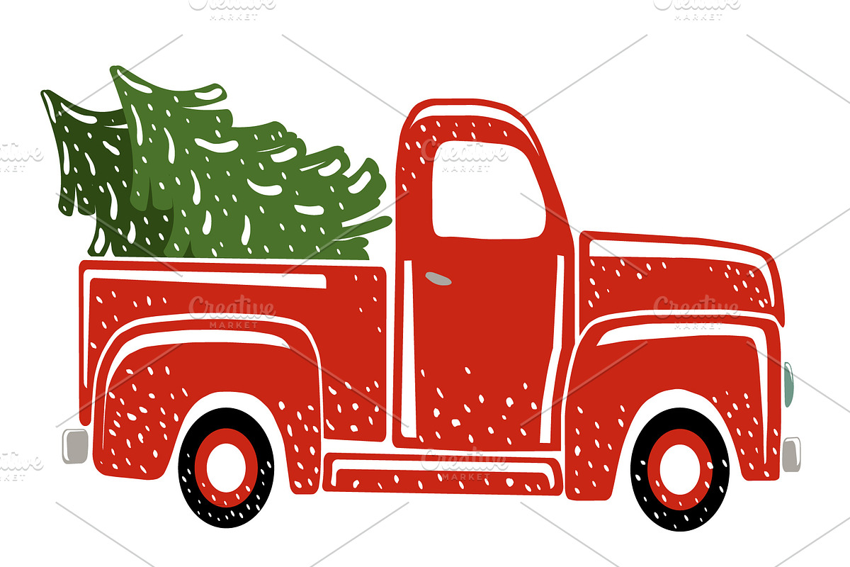 Christmas vintage retro truck., an Object Illustration by DeShoff Art (Photo 2 of 2)