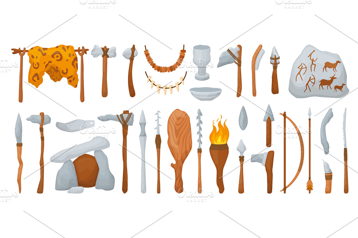 Primitive hunting and life tools, an Illustration by Valerie Bodnar