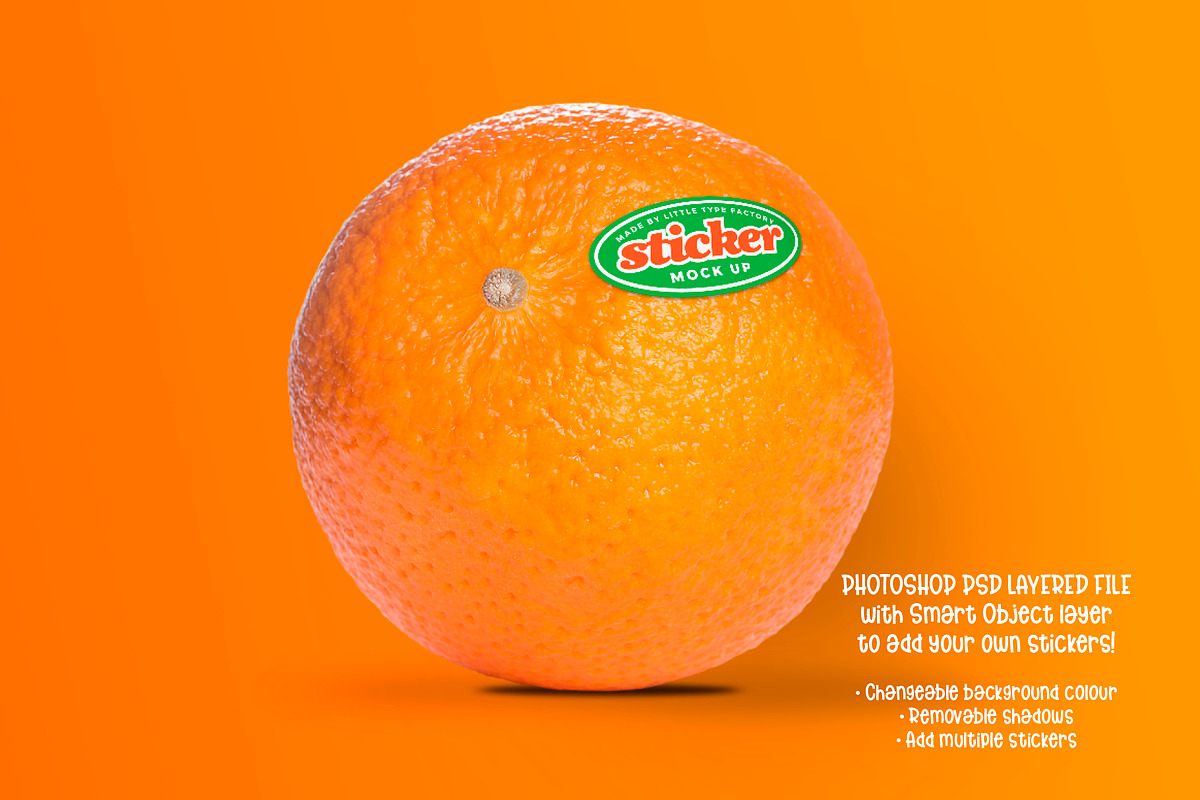 Orange Fruit Sticker/Label Mock Up, a Product Mockup by Little Type Factory (Photo 3 of 7)