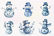 Christmas Blue Toile Snowman Clipart, an Illustration by CreationArt (Thumbnail 3 of 6)