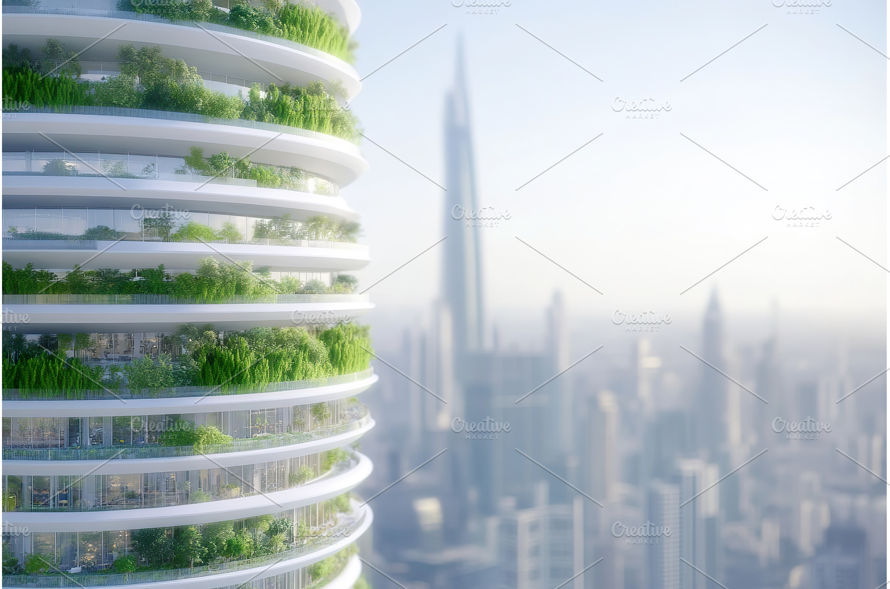 Modern green eco building with trees, an Architecture Photo by Lermont51
