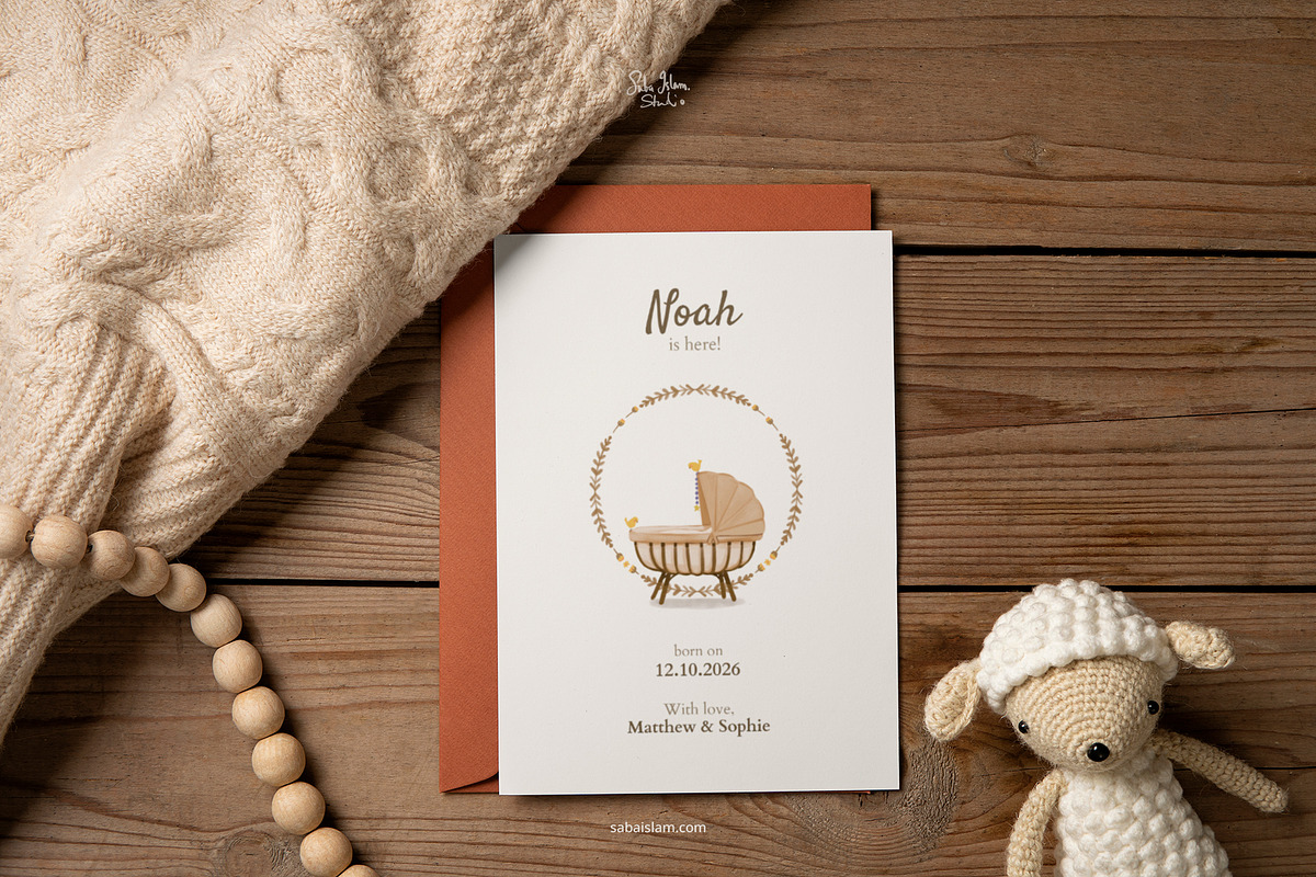 Boho-Brown Birth Announcement, a Card Template by SabaIslam.Studio (Photo 2 of 8)