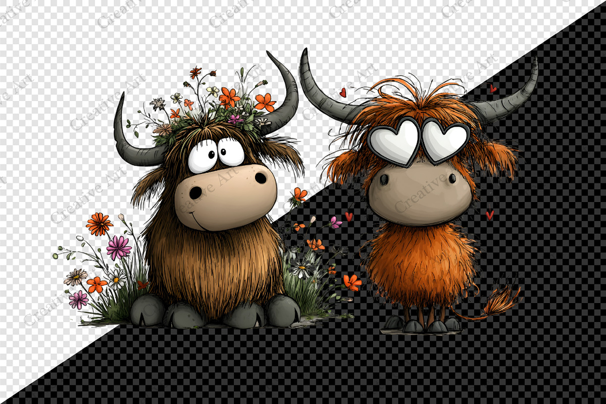 Whimsical Highland Cow Clipart, an Illustration by Creative Art (Photo 10 of 10)