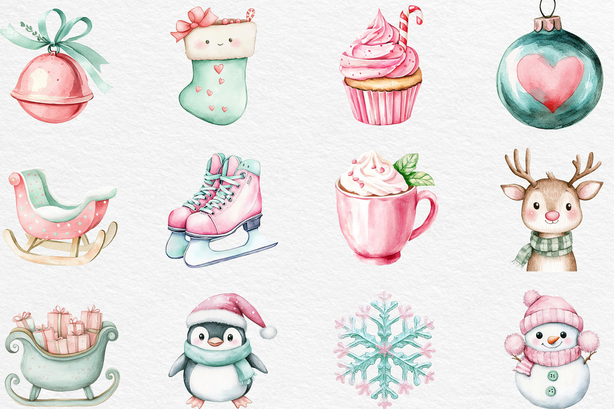 Kawaii Pink Mint Christmas Clipart, an Illustration by Black Bird Studio (Photo 3 of 6)
