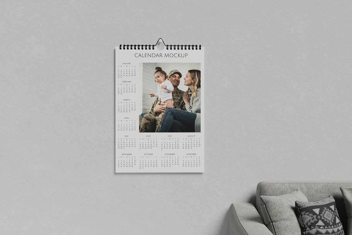 Minimalist Wall Calendar Mockup, a Print Template by Indah (Photo 3 of 7)