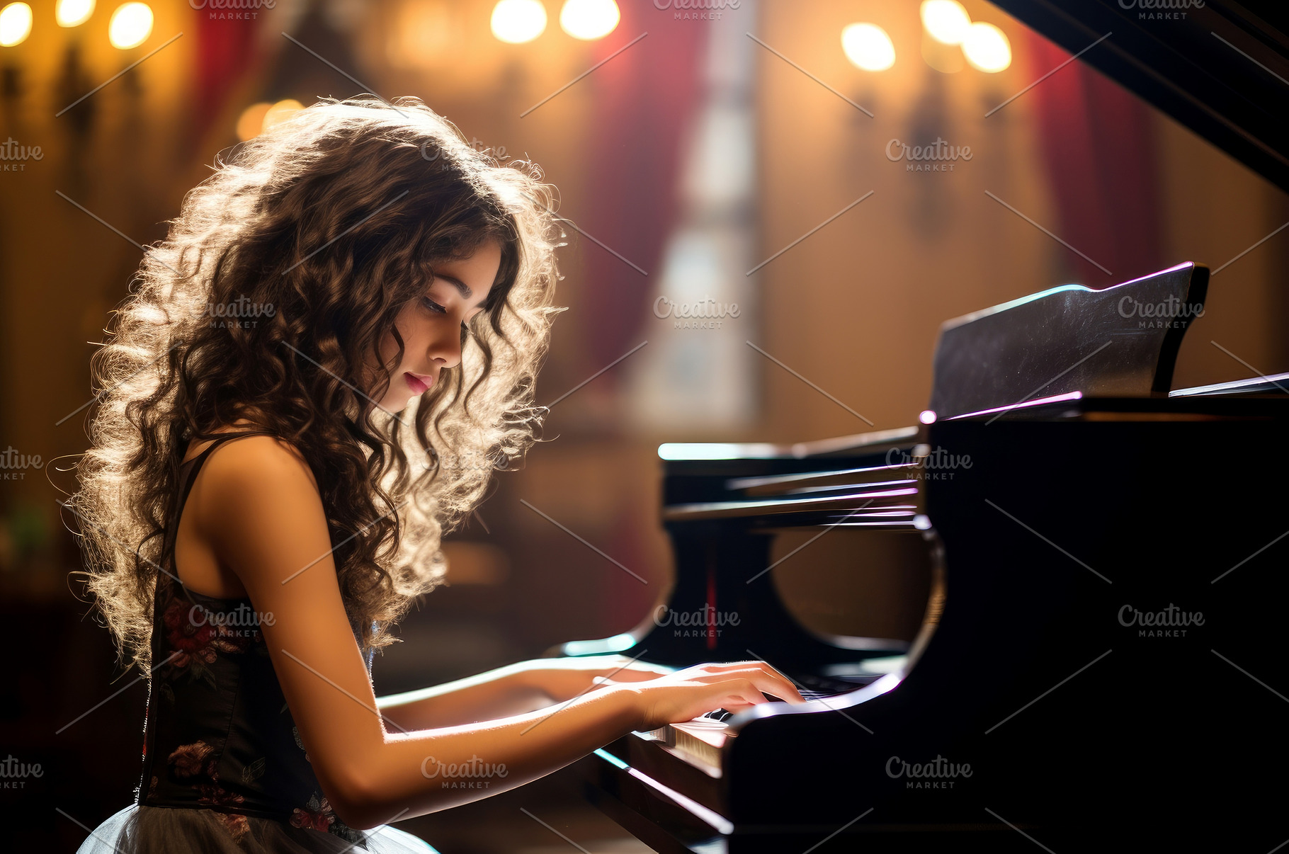 Passionate Girl plays piano in light, a School & Education Photo by Ylivdesign