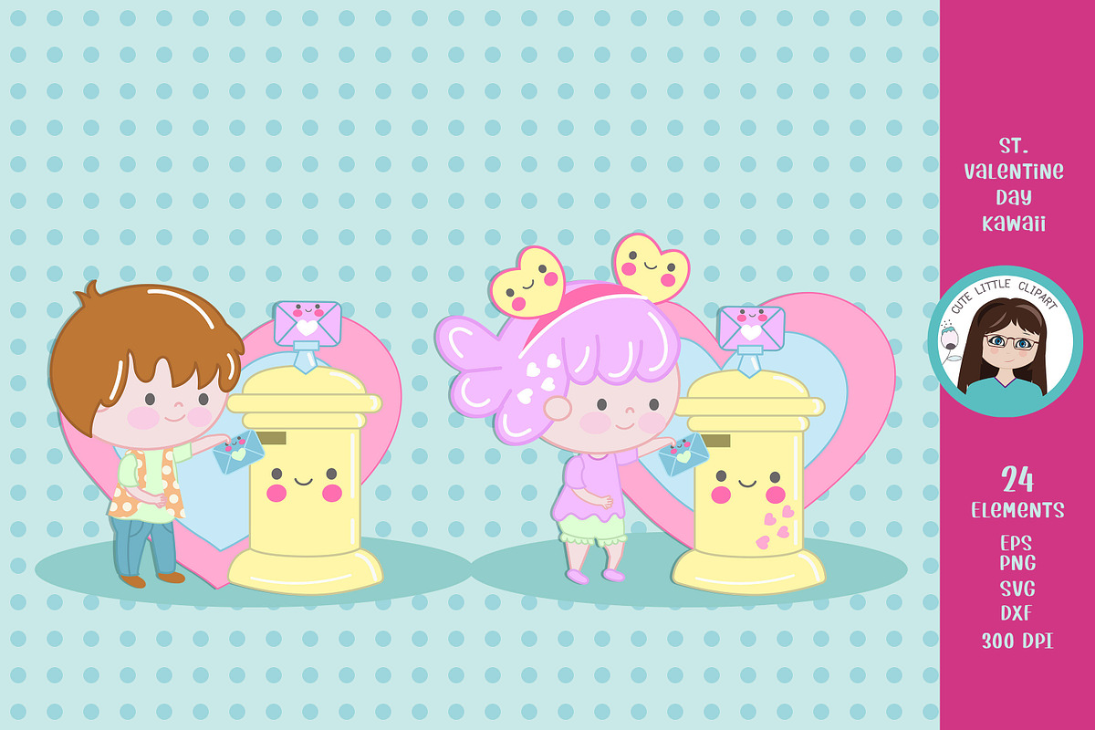 Valentine day kawaii cliparts, an Illustration by Cute Little Workshop (Photo 5 of 6)