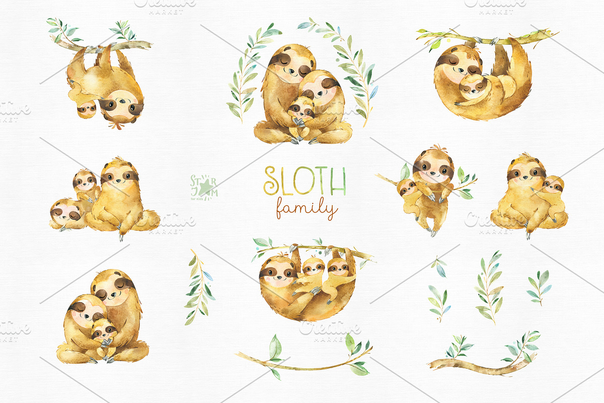 Sloth & Family Collection, an Animal Illustration by StarJam (Photo 4 of 5)