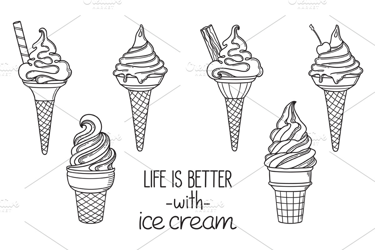 14 hand drawn ice creams vector set, a Background Graphic by InkySplash (Photo 2 of 6)