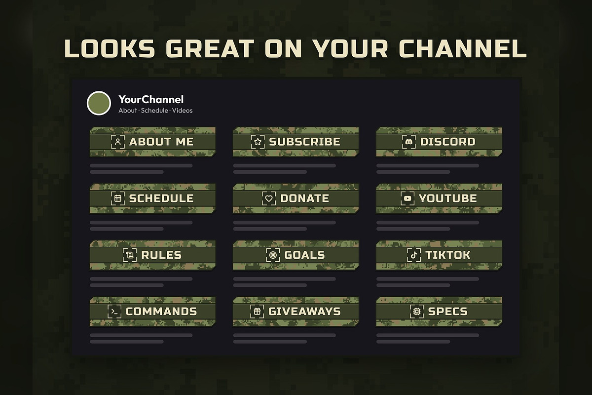 Camo Twitch & Kick Panels, an Object Graphic by Gear Store (Photo 5 of 11)