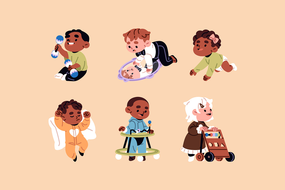 Life of cute babies set + pattern, a Person Illustration by PaperTrident (Photo 3 of 5)