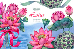 Lotus - Watercolor Clipart Set, an Illustration by NataliMiasStore