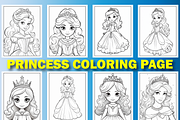 Cute Princess Coloring Pages for Kid, a Stationery Template by Design Station (Thumbnail 3 of 6)