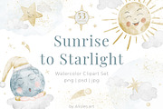 Watercolor Moon Sun Nursery Clipart, an Illustration by Alisles (Thumbnail 1 of 12)