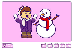 Cute Winter Boy With Snowman, a Person Illustration by Artstorystudio