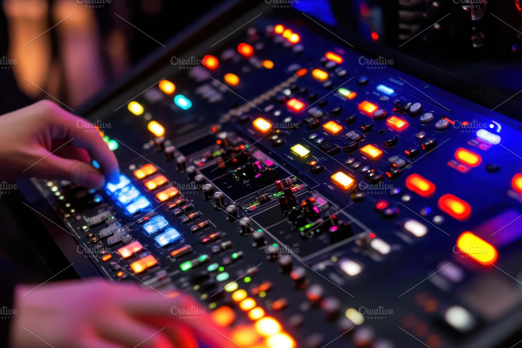Hands adjusting colorful buttons and, a Photo by Tanuart