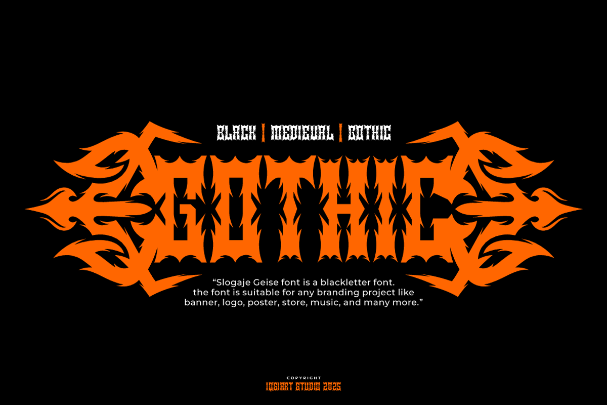 Slogaje Geise - Blackletter Font, a Blackletter Font by Iqsiart Studio (Photo 4 of 11)