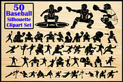 50 Baseball Player Silhouette Set, an Illustration by Artivon (Thumbnail 1 of 4)