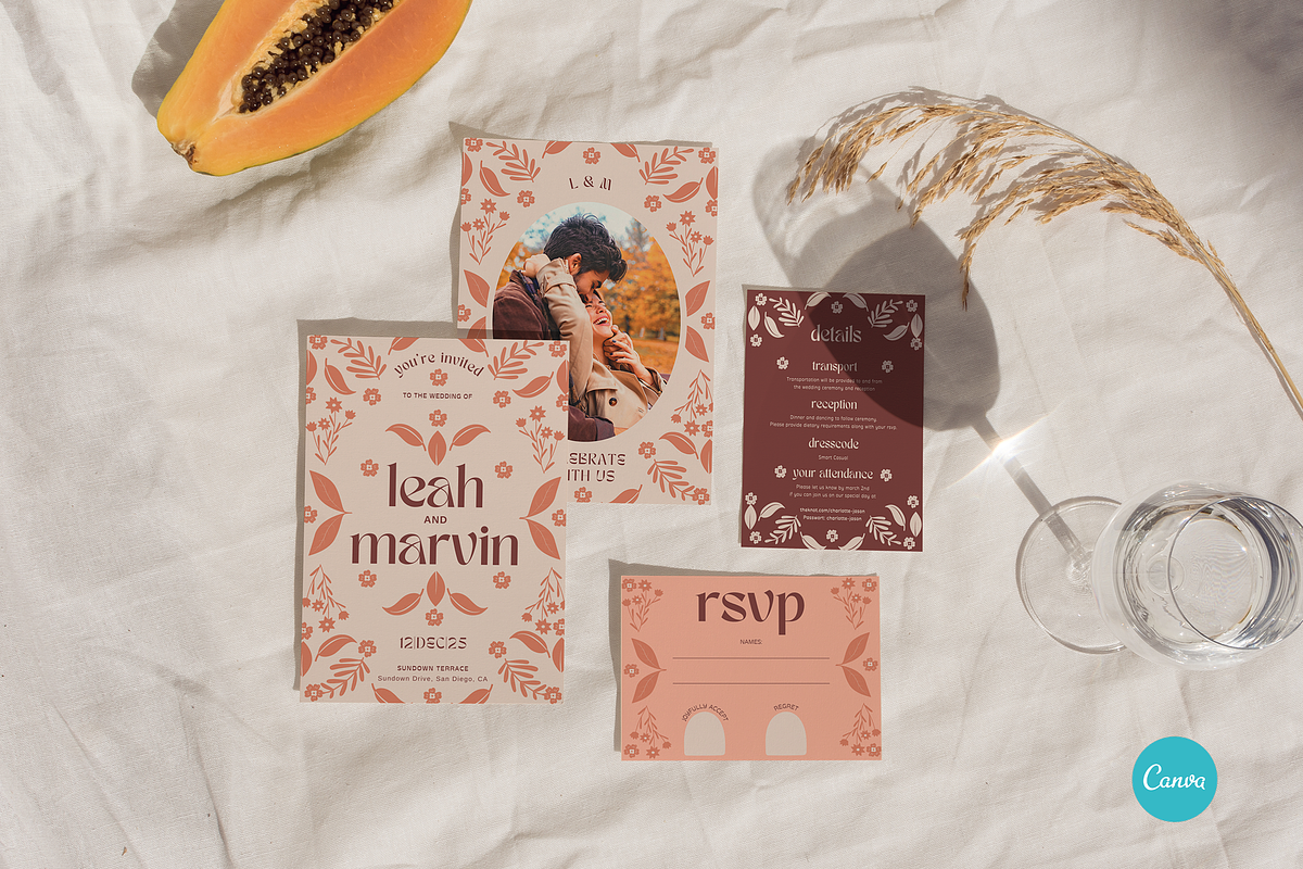 Floral Modern Wedding Invitation Set, an Invitation Template by StudioVonBraitenberg (Photo 6 of 10)
