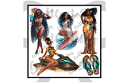 Black Woman Summer girls clipart, an Illustration by CraftCrateShop (Thumbnail 4 of 6)