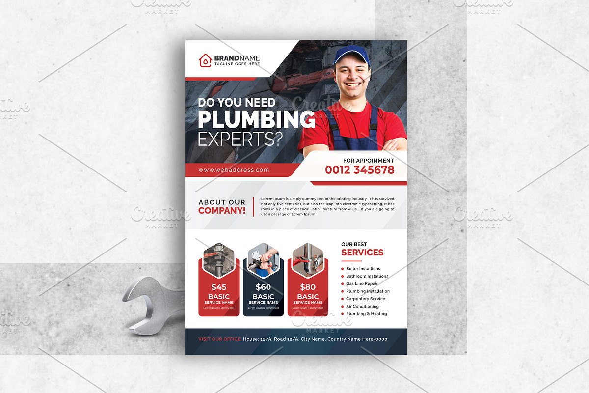 Plumbing Handyman Flyer, a Flyer Template by GraphicsBurg (Photo 5 of 5)