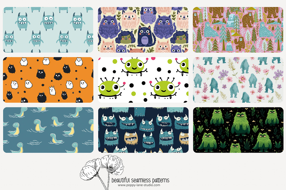 70 (kids) monster seamless pattern, a Pattern Graphic by Poppy Lane Studio (Photo 6 of 10)