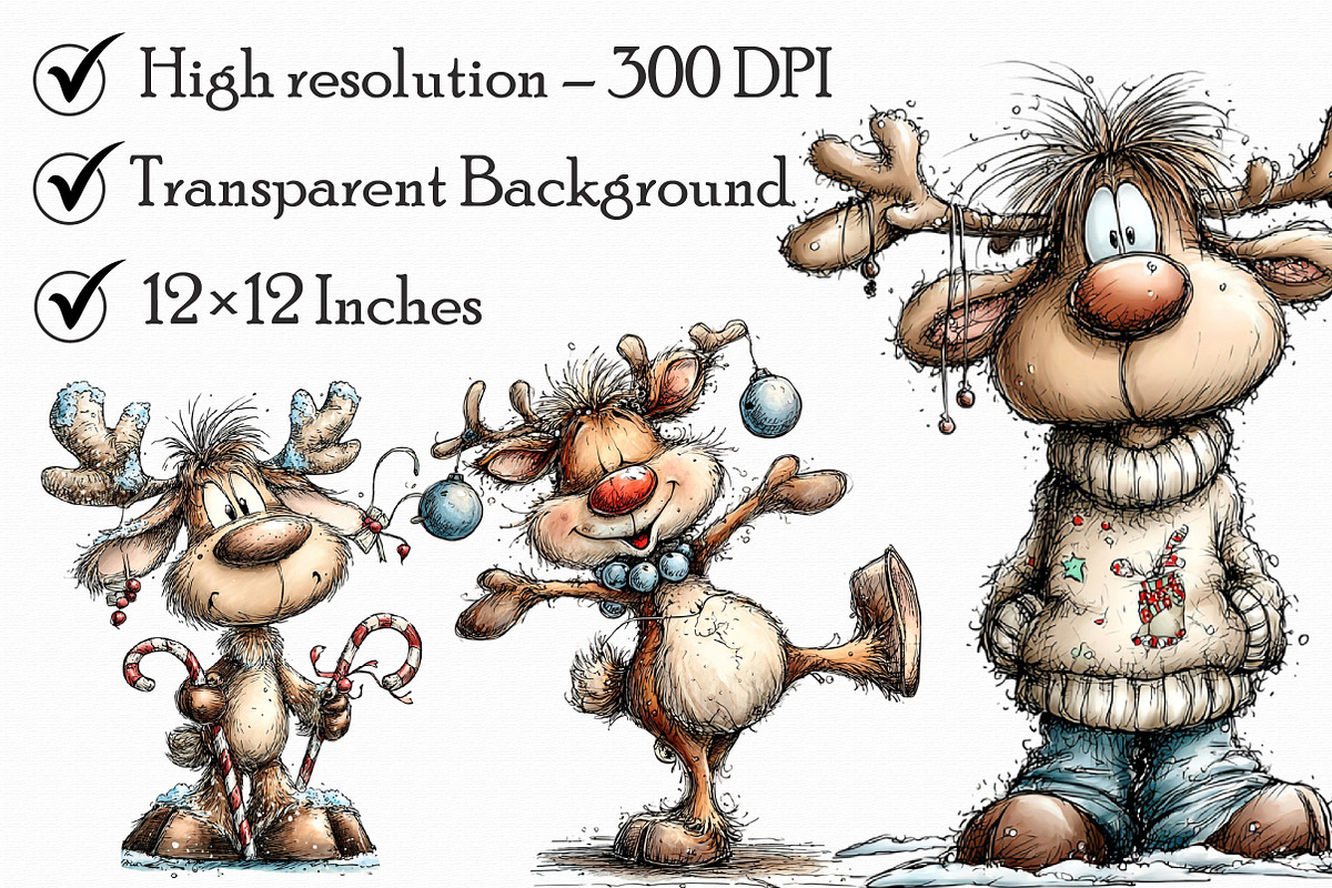Whimsical Funny Reindeer Clipart, an Illustration by Libby Wishes (Photo 2 of 7)