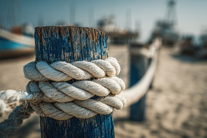Harbor scene with rope tied to post, a Photo by Beautiful things