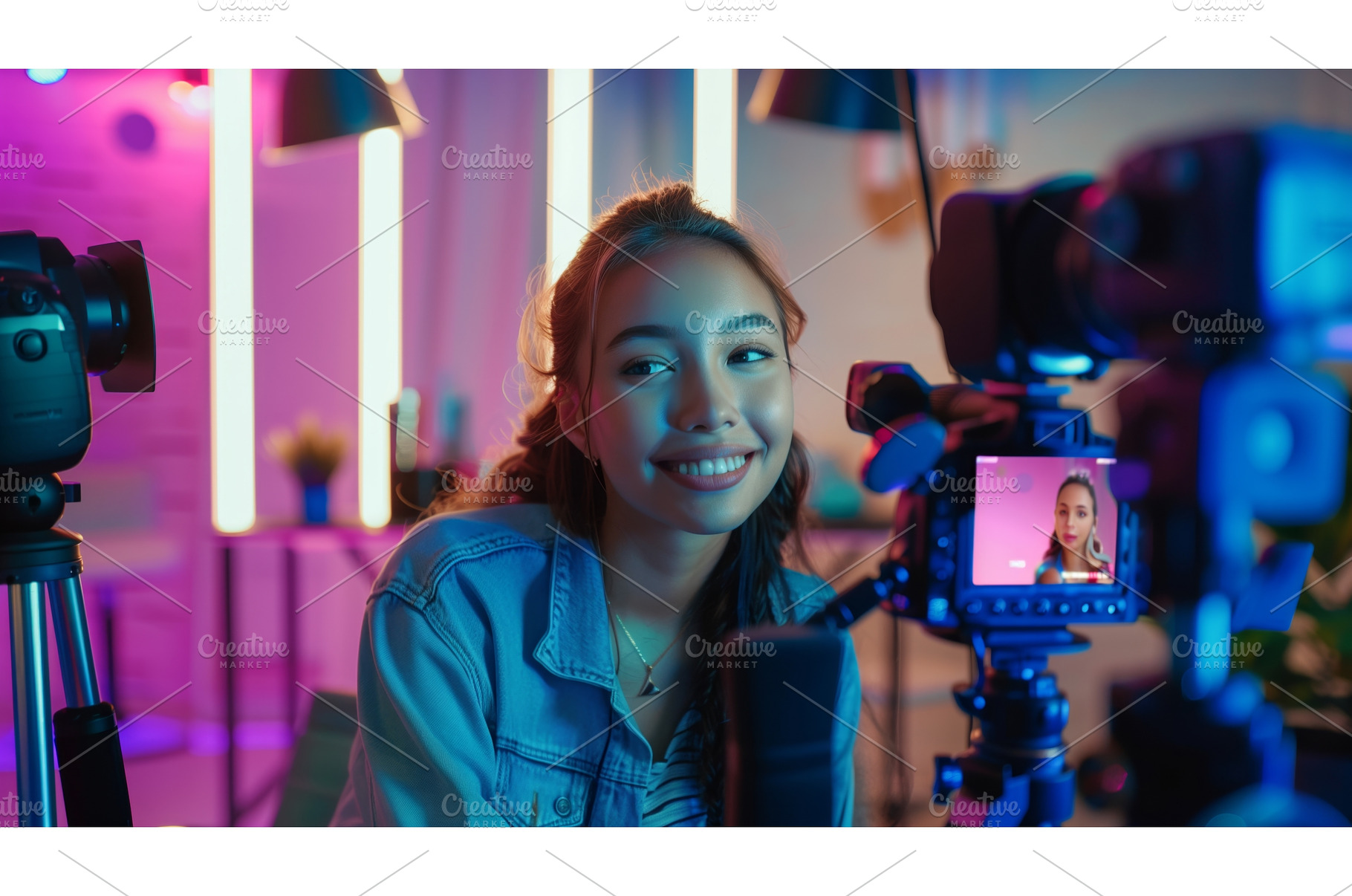 A young woman recording a video in a, a Person Photo by Sergey Kotenev
