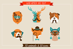 Hipster Animals & 22 Icons