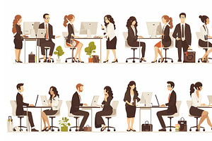 Vector illustration of diverse business teams working in modern office, an Illustration by AS photostudio