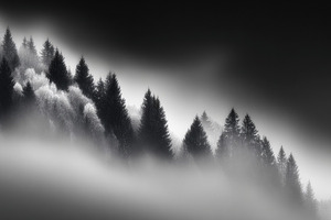 Ethereal Foggy Finnish Forest B&W, a Nature Photo by Virgo Studio