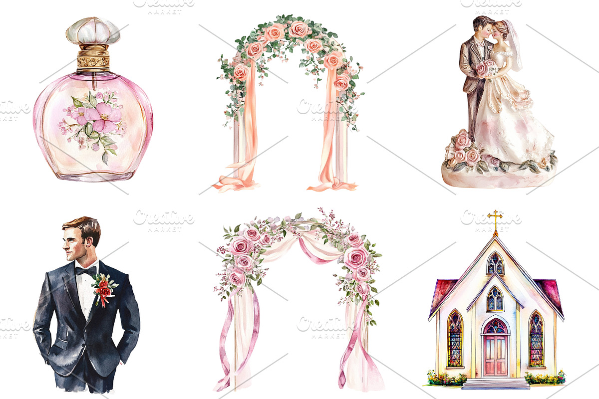 Retro Wedding Day Clipart, an Illustration by CreationArt (Photo 3 of 5)