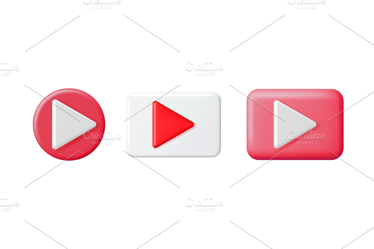 Various shiny 3d play button icons, an Object Illustration by Abscent