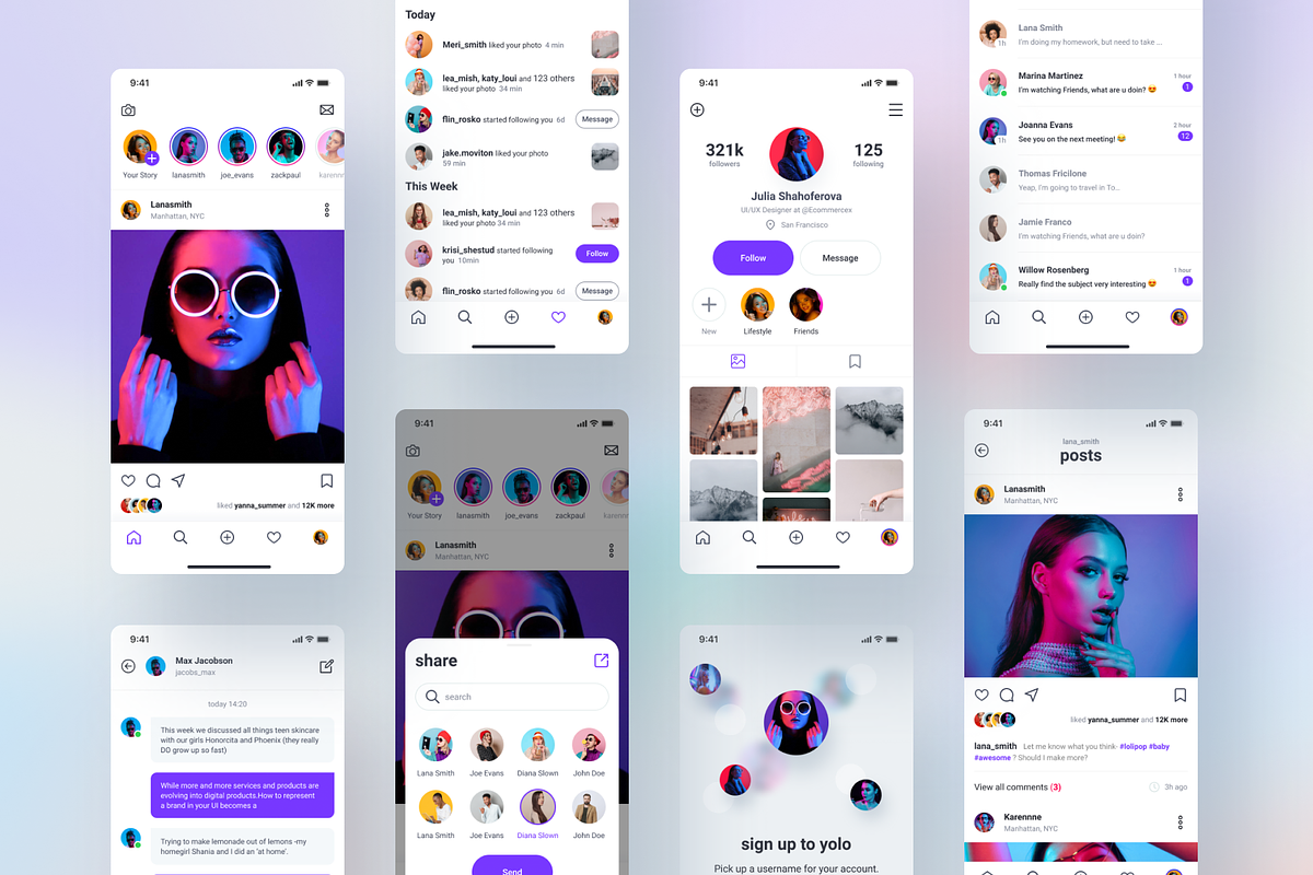 Social Media UI Kit (for Figma), an UI Kit Template by Julia Shagofferova (Photo 6 of 13)