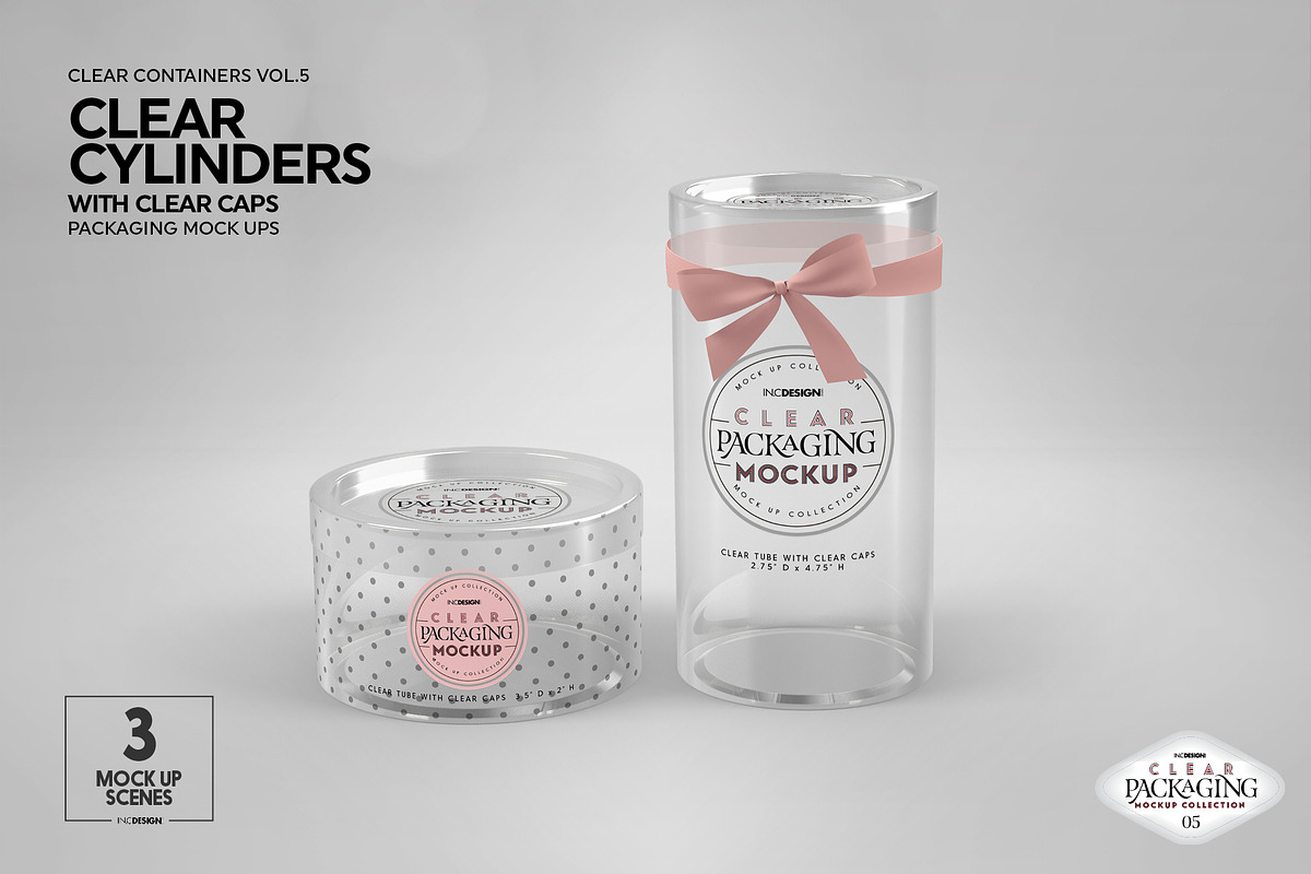 Clear Cylinders Clear Caps Mockups, a Packaging Mockup by INCDesign (Photo 8 of 14)