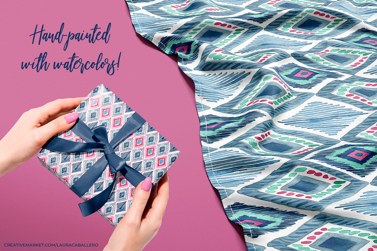 Watercolor Boho Ikat Patterns, a Pattern Graphic by Laura Camoe (Photo 6 of 7)