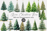 Watercolor Green Christmas Trees, an Illustration by Designworld (Thumbnail 1 of 4)