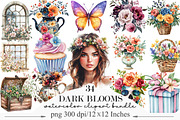 Watercolor Dark Blooms Clipart, an Illustration by Designking (Thumbnail 1 of 5)