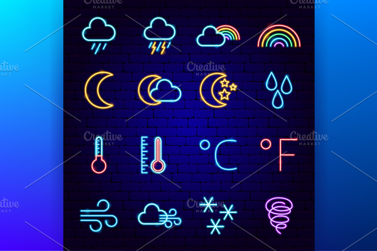 Weather Neon Vector Icons Set, an Outline Icon by Anna_leni (Photo 2 of 11)