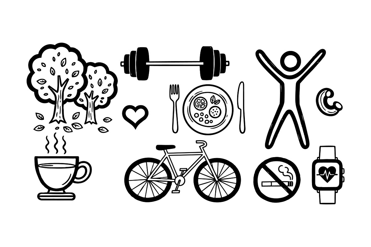 Healthy Lifestyle Icon Set, an Illustration by designvectx (Photo 1 of 3)