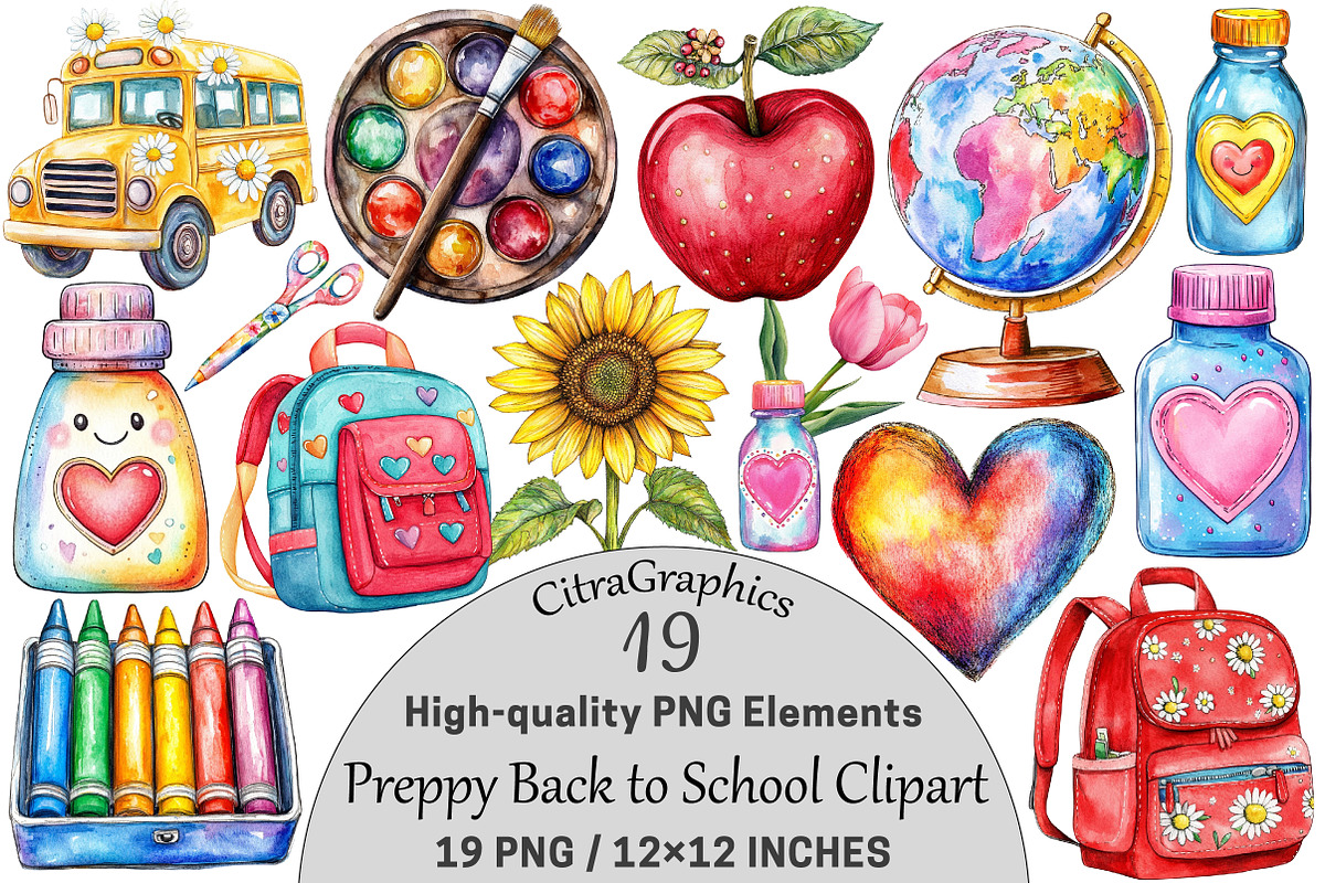 Preppy Back to School Clipart PNG, a Seasonal Illustration by CitraGraphics (Photo 1 of 4)
