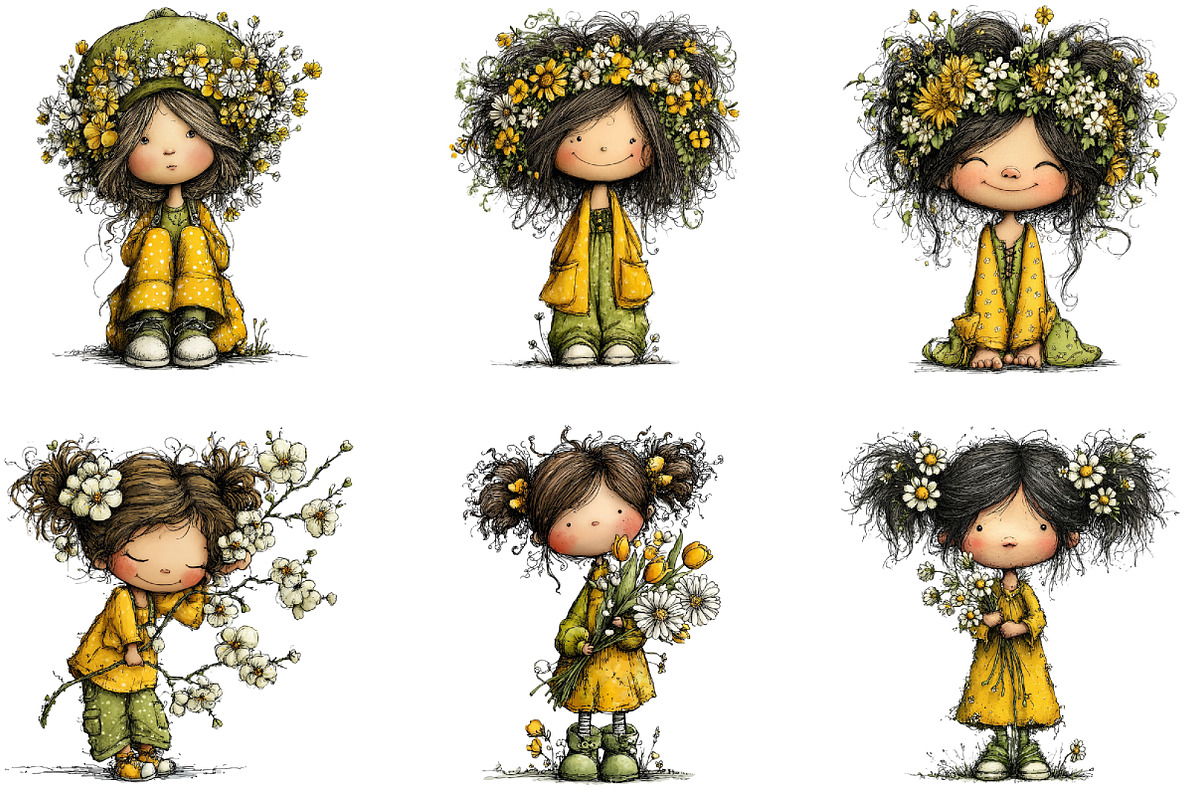 Whimsical Spring Girl Clipart, an Illustration by CraftArtStudio (Photo 2 of 6)