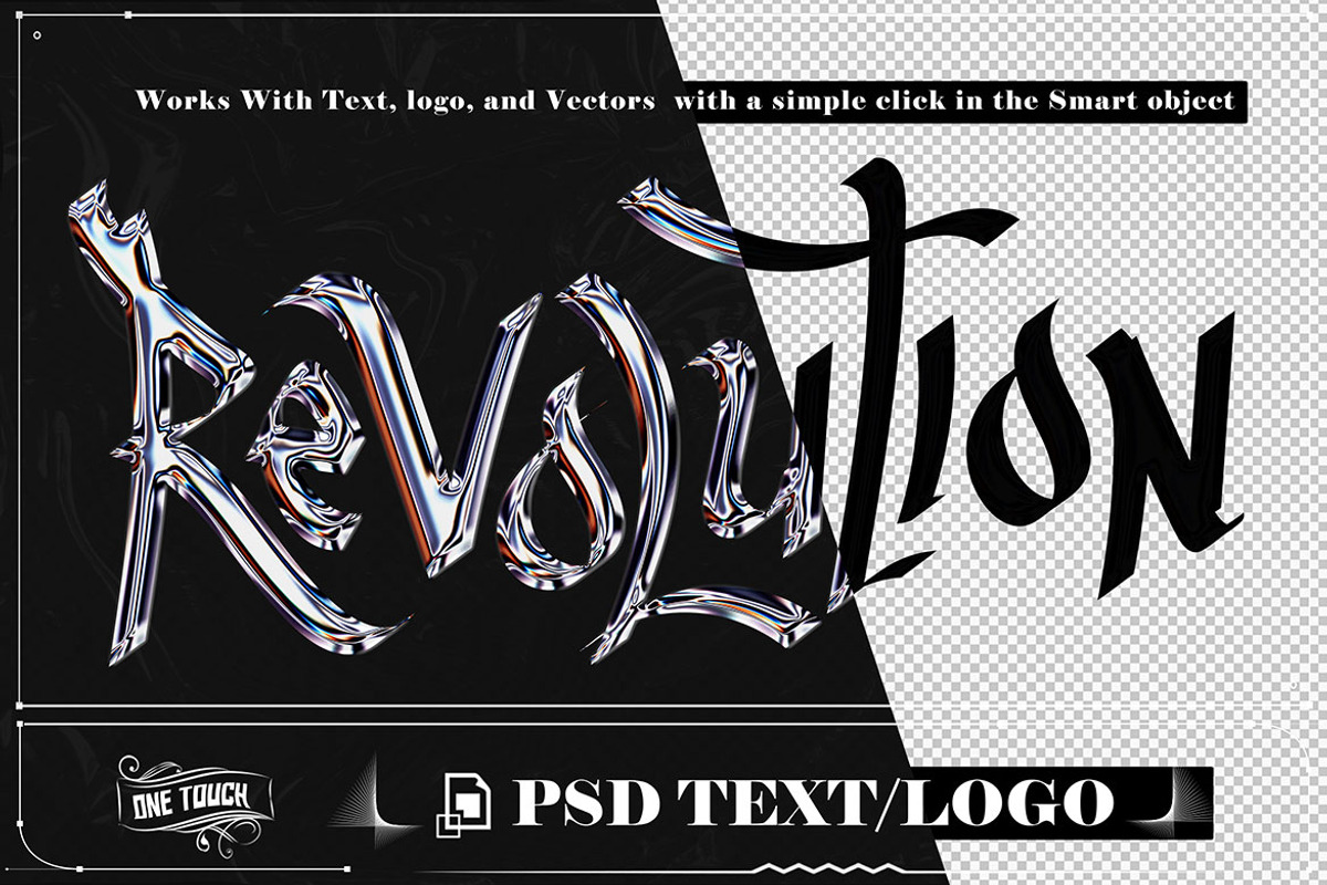 Revolution Chrome Text effect, a Layer Style Add-On by one-touch (Photo 2 of 3)