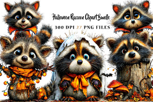 Halloween Raccoon Clipart Bundle, a Seasonal Illustration by CreationArt