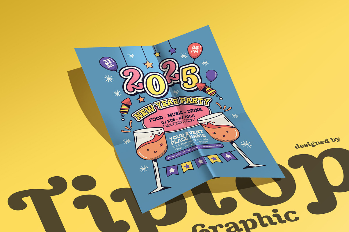 Retro New Year Party 2025 Flyer, a Flyer Template by Tiptop Graphic (Photo 5 of 5)